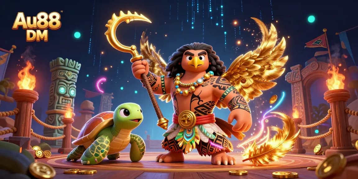 Engage in thrilling gameplay at Au88 DM with a vibrant casino illustration featuring the demigod hawk and turtle.