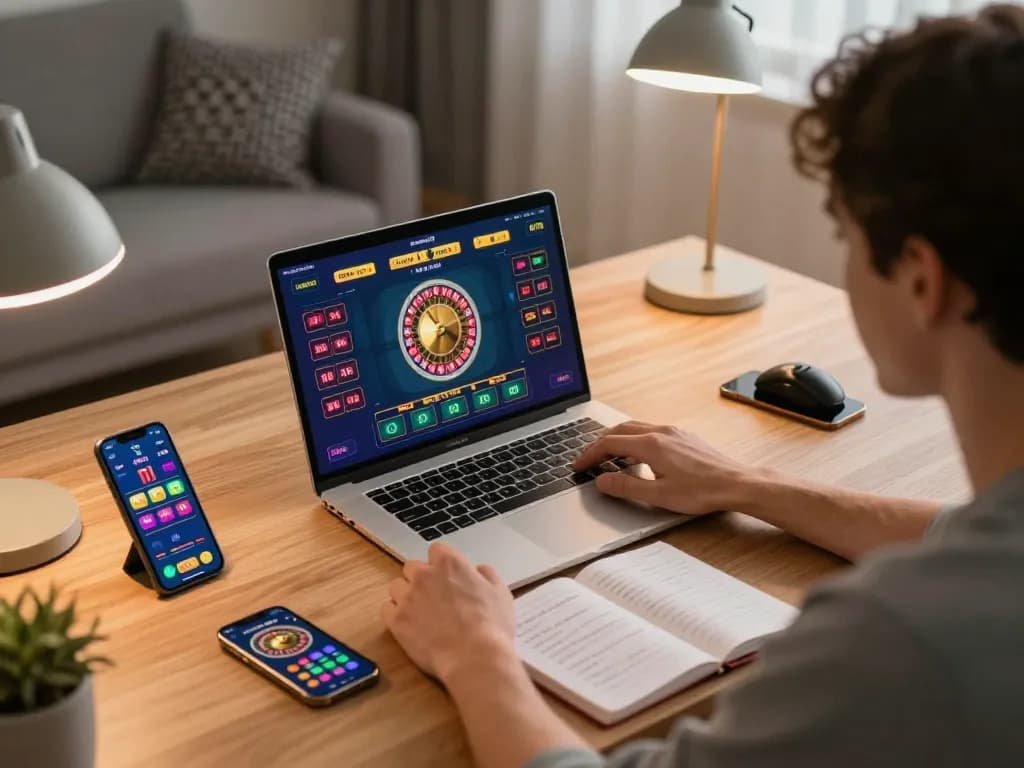 Engaging in an online roulette game at RR88 with strategic game notes and a cozy atmosphere.