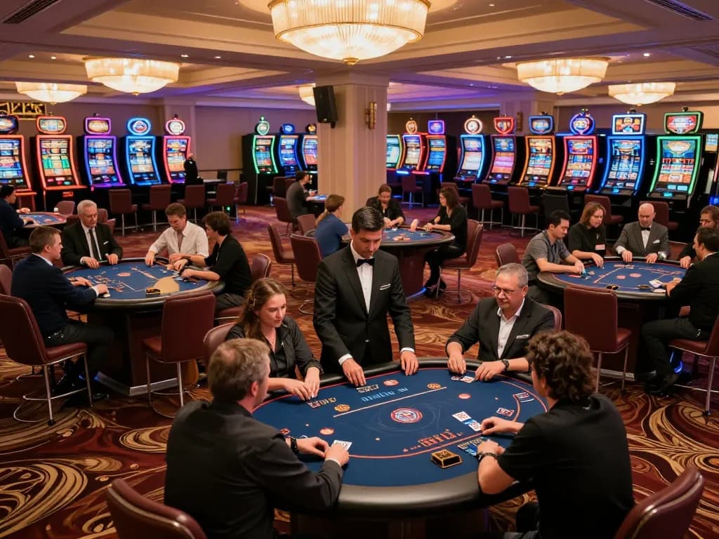Spelare njuter av en casino med svensk licens-upplevelse vid exklusiva pokertabeller med livlig atmosfär