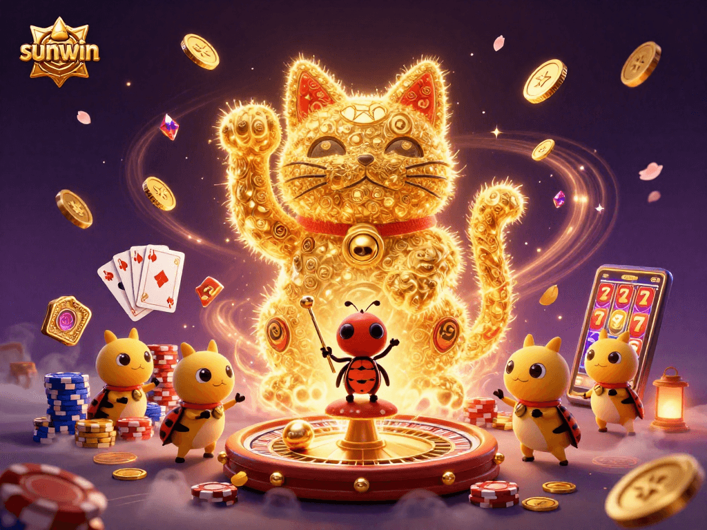 Experience casino excitement with sunwin symbols in a vibrant 3D illustration.
