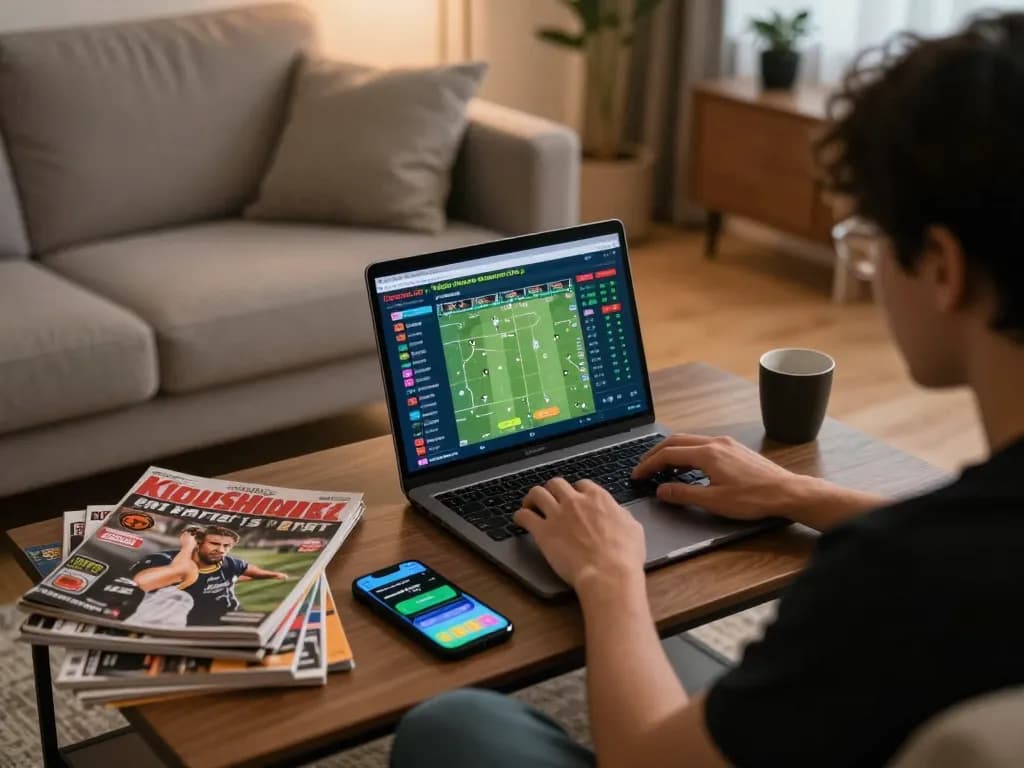 Engaging scene of online sports betting featuring kèo nhà cái hôm nay on laptop screen.