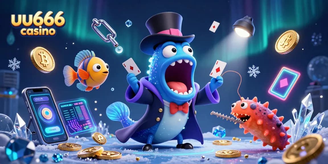 Experience thrilling games at uu666 casino with a vibrant 3D illustration featuring unique characters and crypto elements.