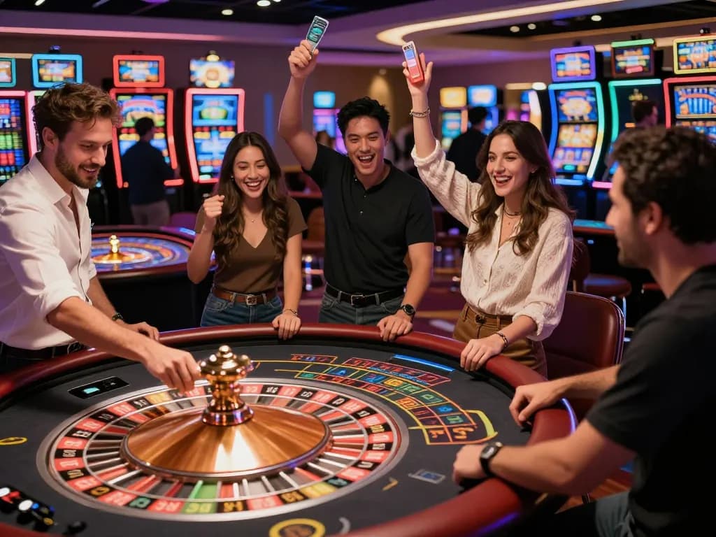 Experience the thrill of ok fun as players engage in exciting roulette action at a lively casino.