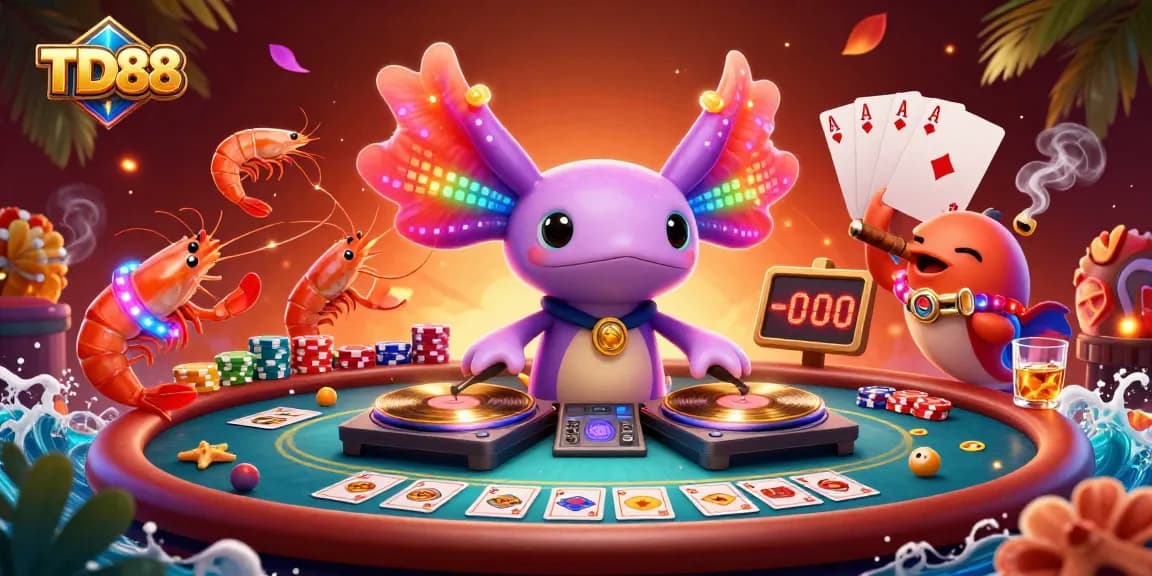 Play and win exciting games at TD88 casino featuring vibrant characters and poker elements.