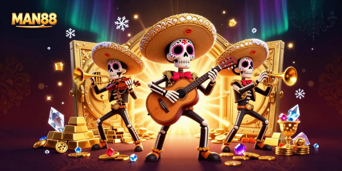Experience the excitement of MAN88 as the mariachi band celebrates jackpots with dazzling treasures.