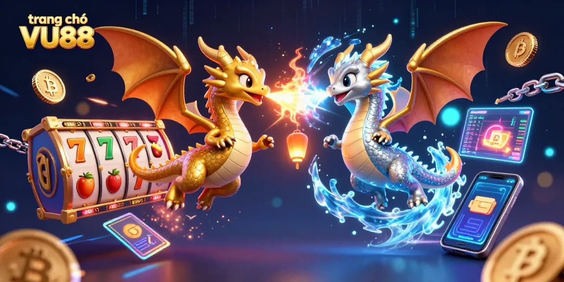 Spin the reels at trang chủ VU88 with vibrant dragons and dazzling slots in a magical casino scene.