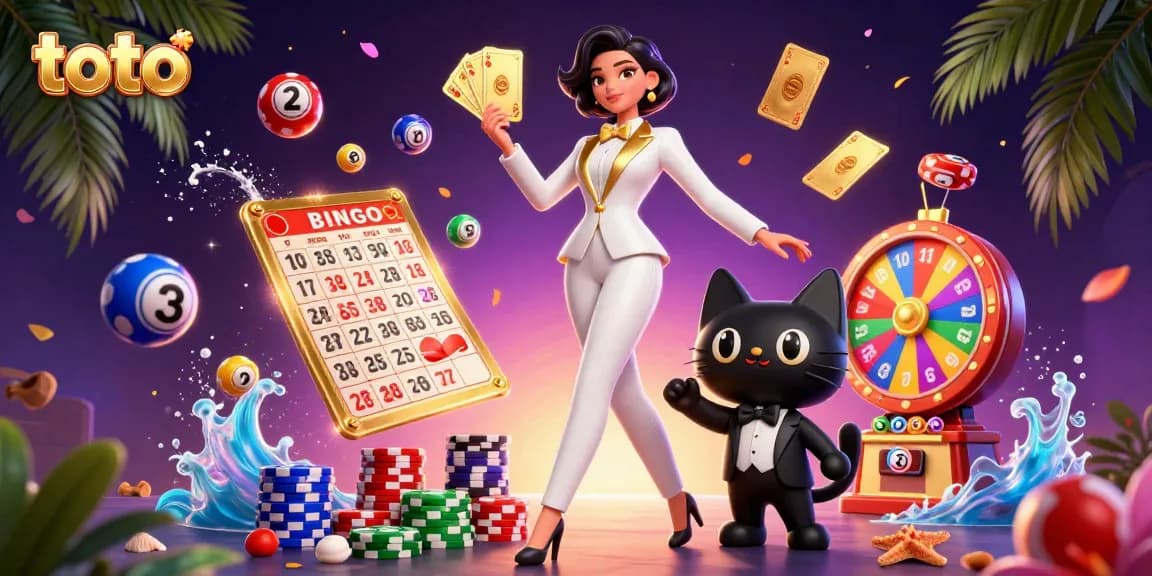Win big with toto while shuffling cards in an energetic casino scene filled with prizes.