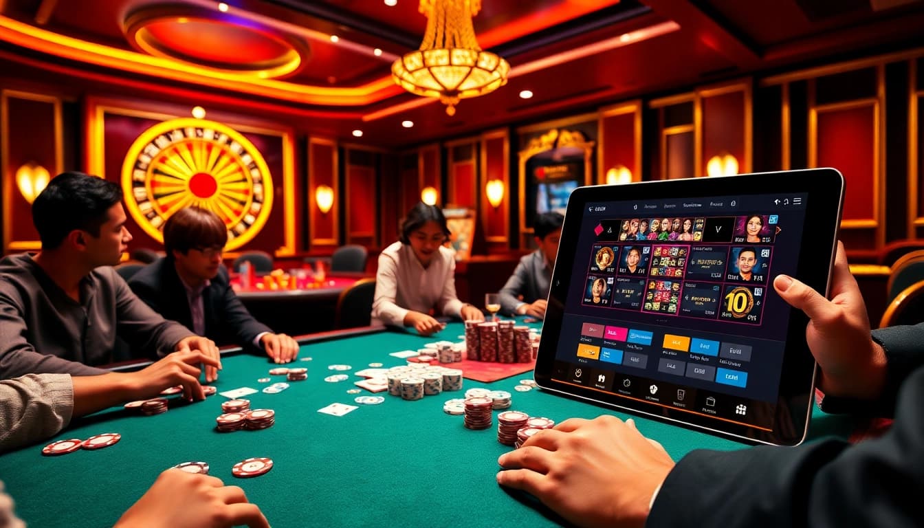 Engage with the thrilling KP88 link at a vibrant casino poker table filled with excitement.