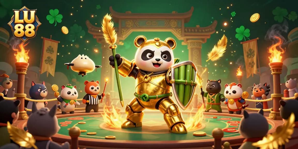 LU 88 showcases a captivating gambling scene with characters and golden elements in a vibrant arena.