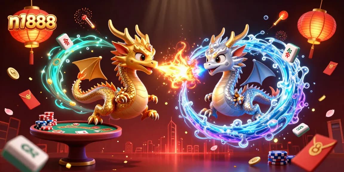Experience thrilling gameplay at n1888 with dynamic dragons battling in a vibrant casino setting.