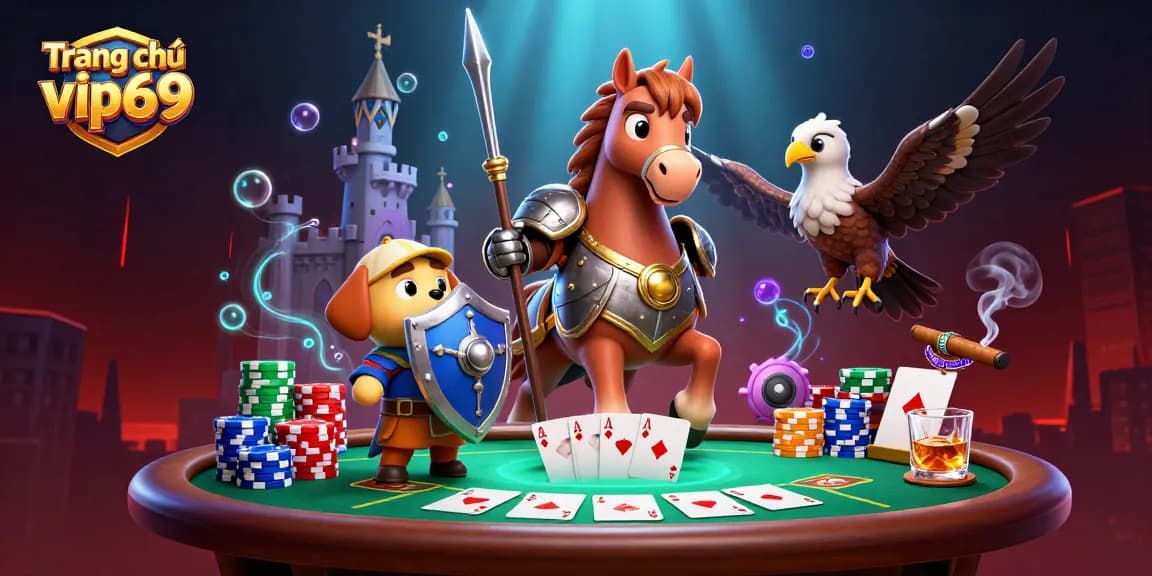 Engage with top-tier gaming at Trang chủ vip69, showcasing thrilling poker action amidst vibrant casino elements.