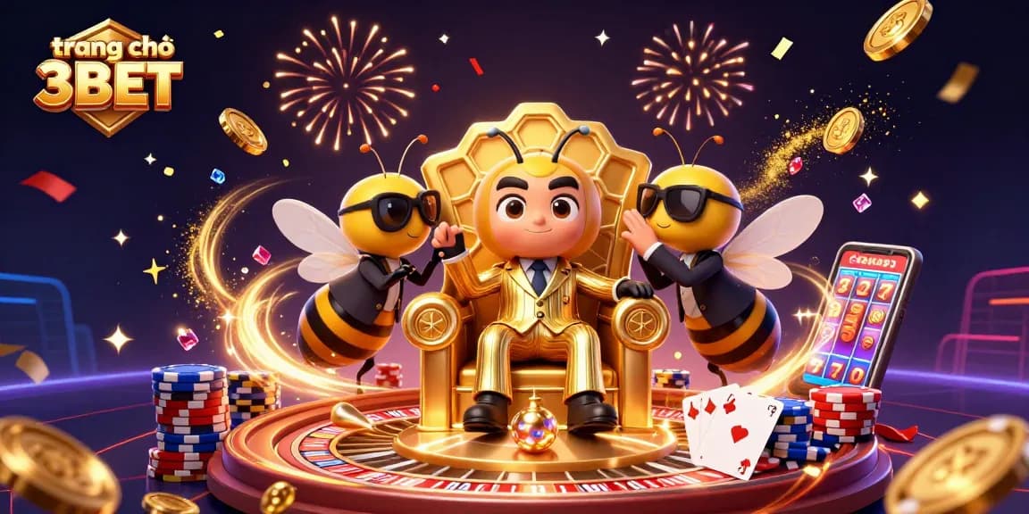 Engage with the vibrant trang chủ 3BET illustration showcasing a bustling online casino scene with iconic gaming elements.