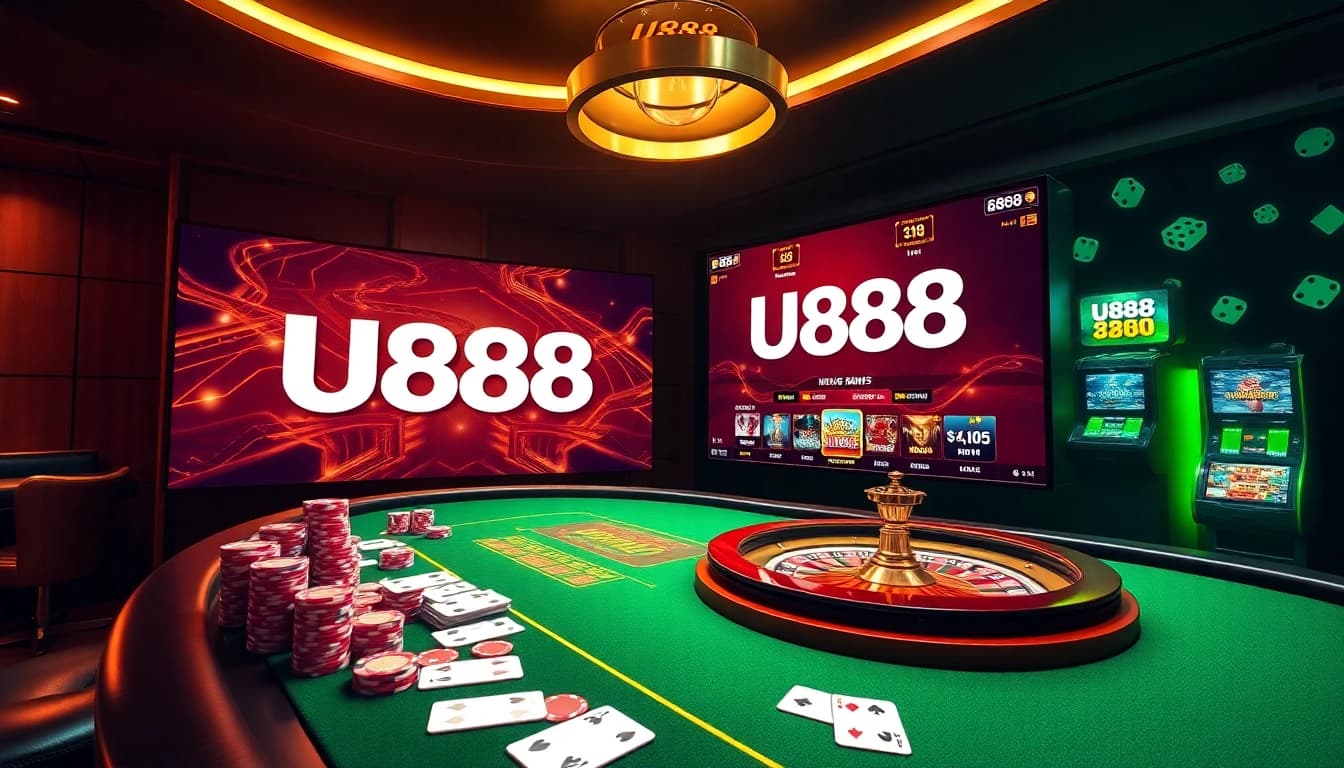 Experience the excitement of U888 online gambling with vibrant casino elements and sleek digital interfaces.