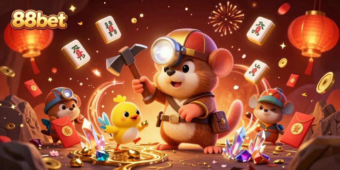 Engage with exciting games at 88bet, where a treasure hunter uncovers riches in an animated casino scene.