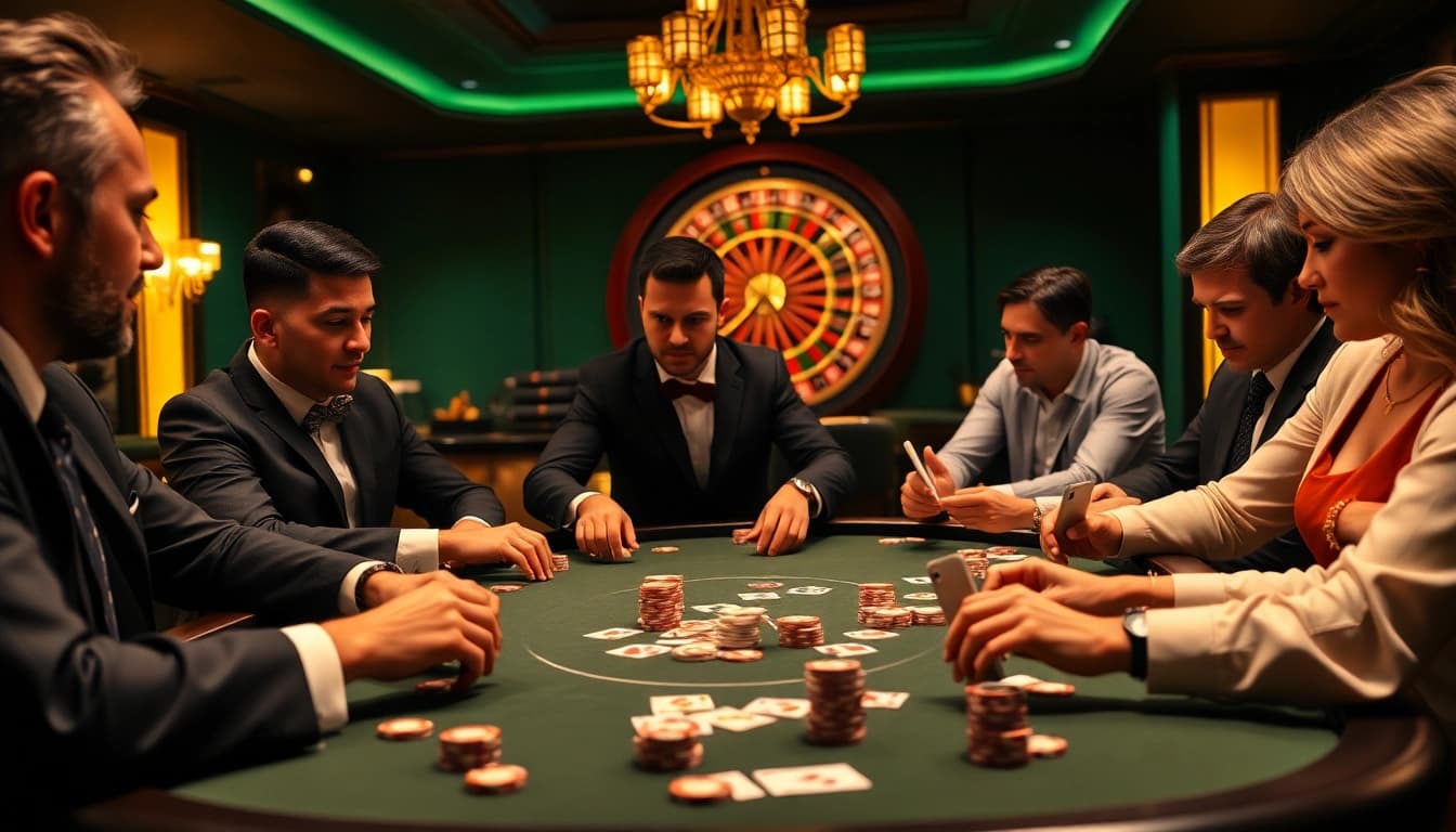 Experience the thrill of gambling at https://nhacaiuytinvl.com/ with an elegant poker game scene, luxurious chips, and cards.