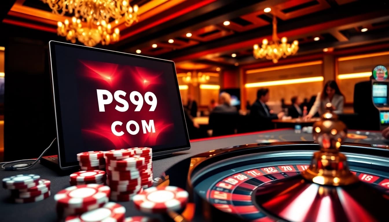 Exciting online gaming experience at PS99 COM with poker chips and roulette wheel