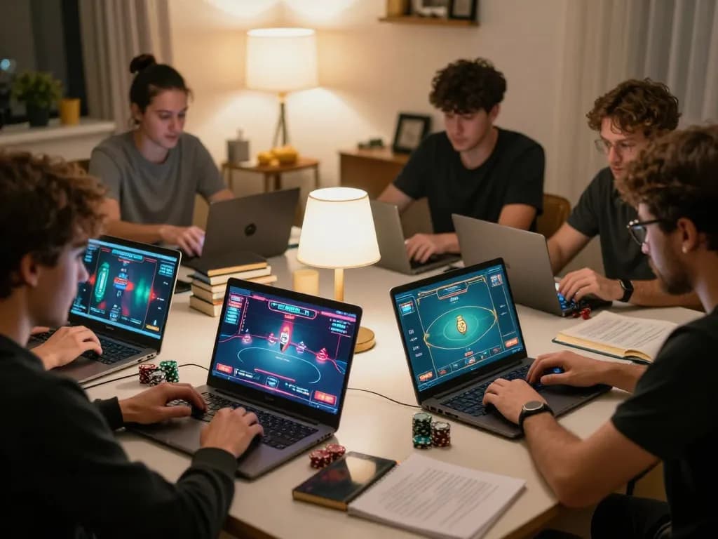 Intense online poker gaming action on 98win with players focused on their strategies