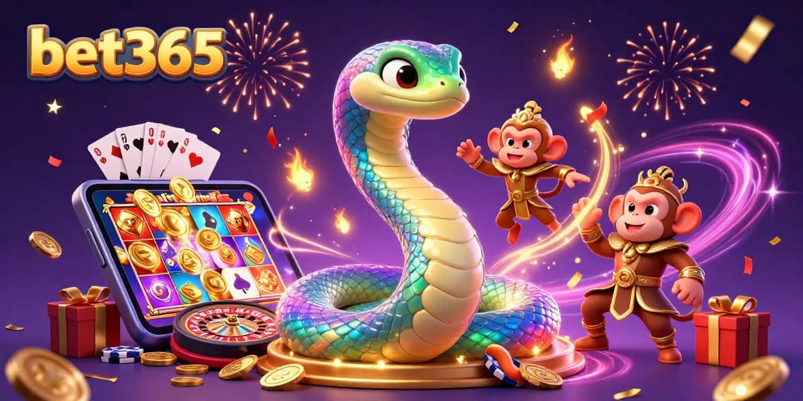 Experience gaming excitement at bet365 with a vibrant, colorful casino-themed illustration showcasing lively characters.