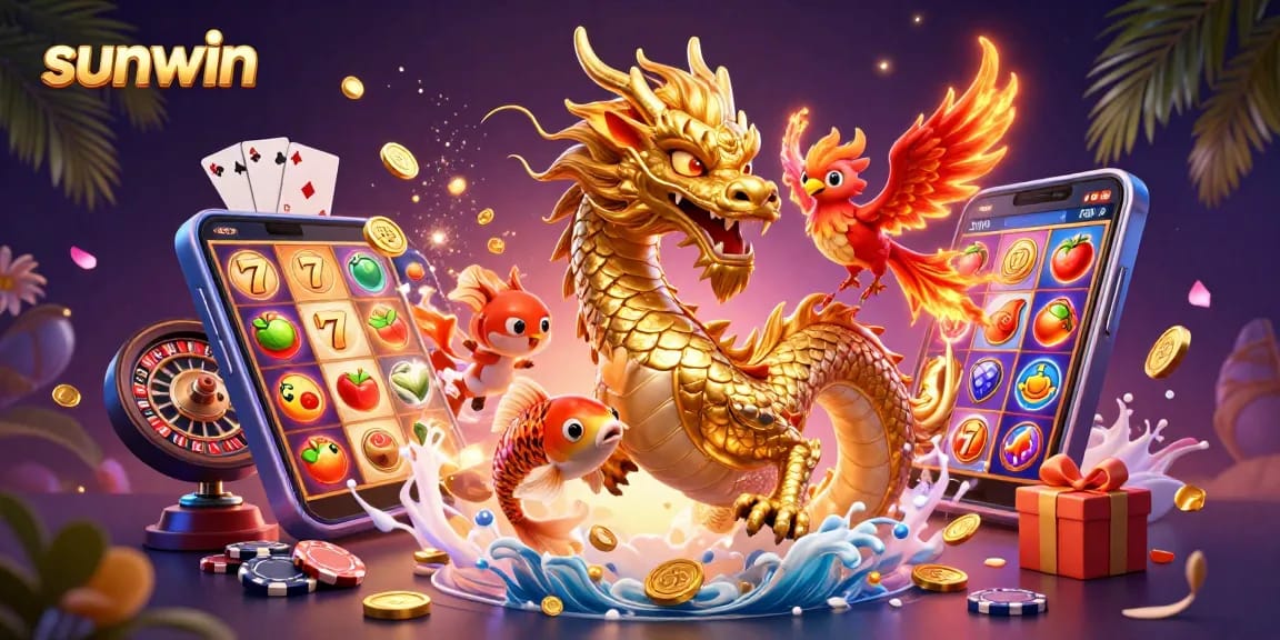 Experience thrilling gameplay with sunwin through fiery dragons, winning coins, and vibrant slot action.