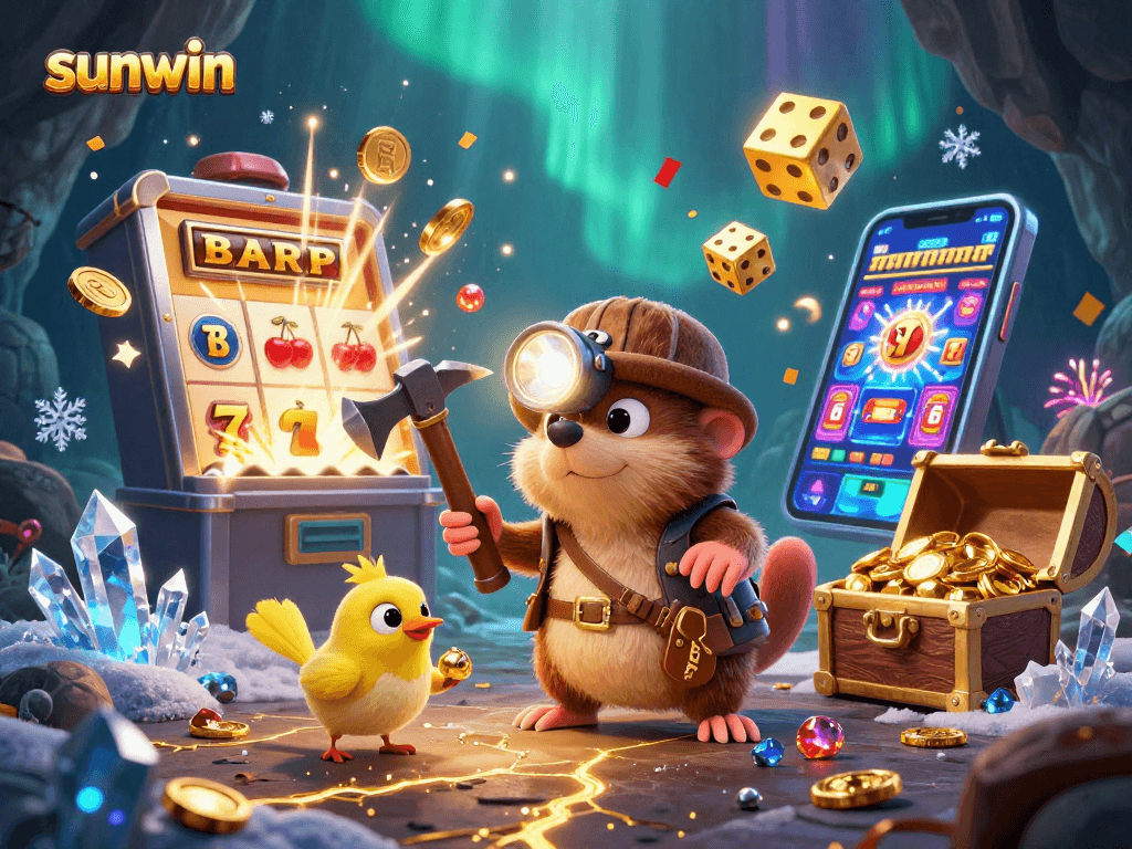 Experience the thrill of winning at sunwin with vibrant 3D casino elements and characters.