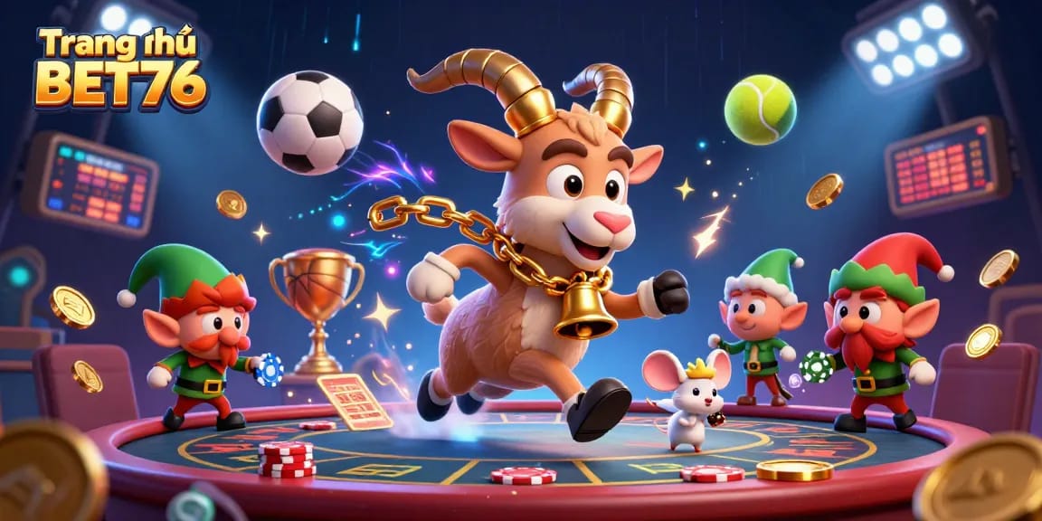 Engage in thrilling action at Trang chủ BET76 with festive characters in a vibrant casino scene.