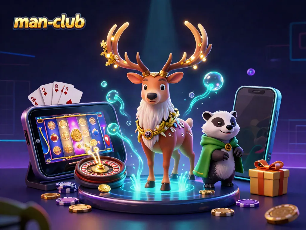 Experience the thrill of gambling at man-club with a vibrant illustration of a Celtic druid and gaming elements.