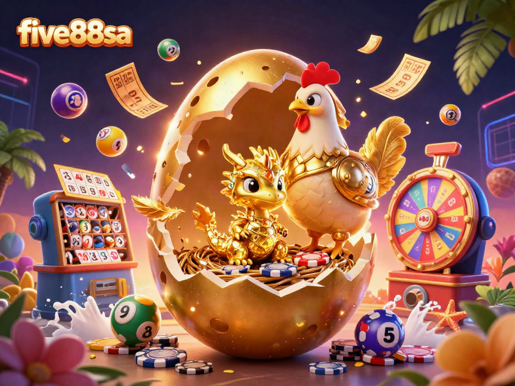 Engage in thrilling play at five88sa featuring a golden dragon amid vibrant casino game elements.