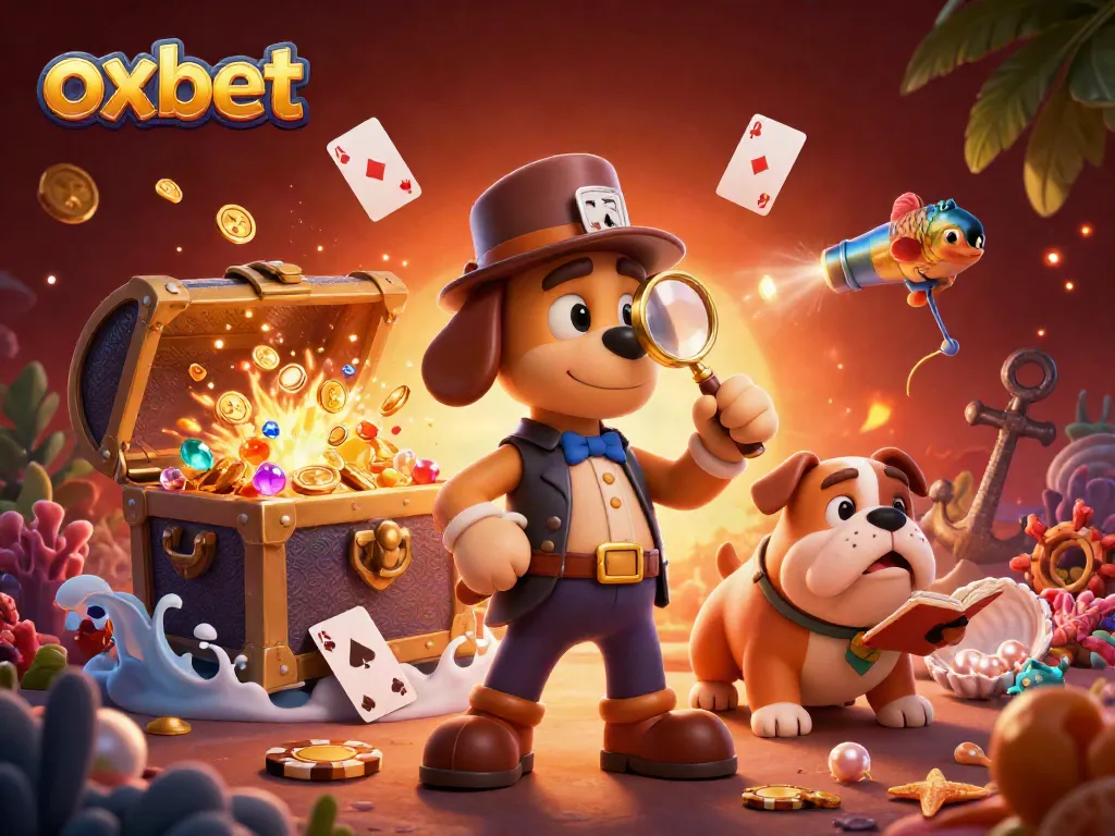 Experience thrilling gaming adventures with oxbet’s treasure-themed illustration featuring poker chips and colorful elements.