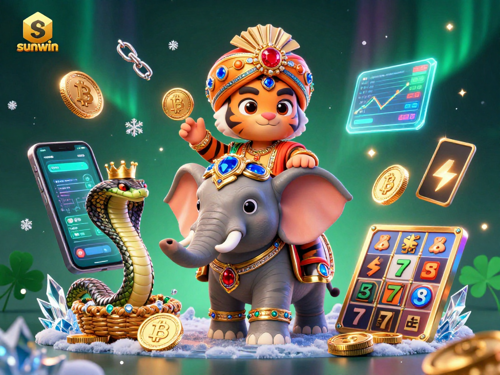 Experience the thrill of winning at sunwin casino with a captivating 3D scene full of slot reels, lucky symbols, and vibrant graphics.