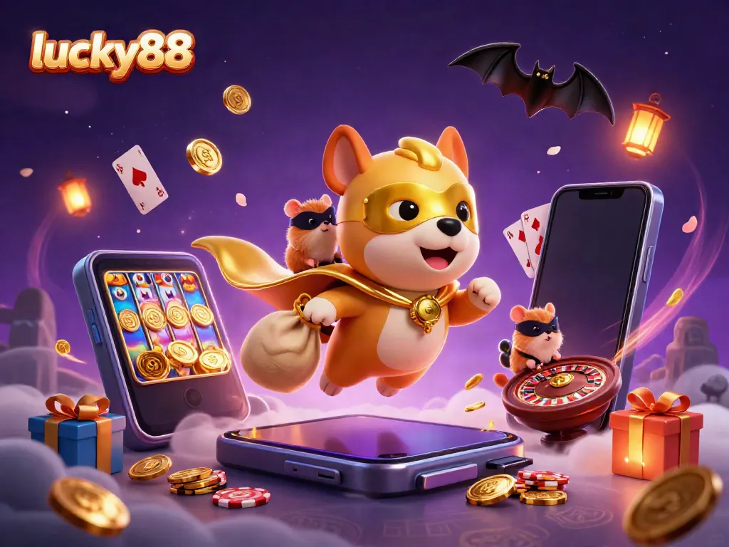 Experience exciting gameplay with lucky88's vibrant characters and casino elements in a dynamic scene.
