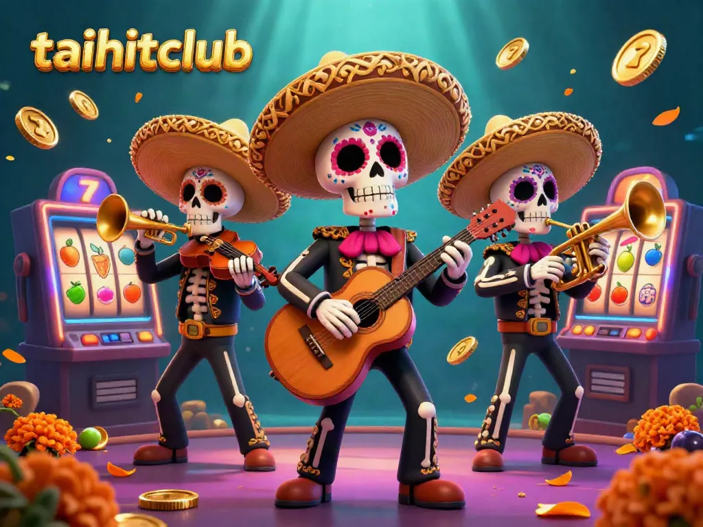 Engage with exciting games at taihitclub featuring vibrant mariachis amid slot machines and jackpot excitement.