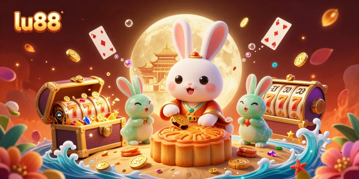 Spin to win at lu88 with vibrant 3D cartoon scene featuring poker chips and festive elements.