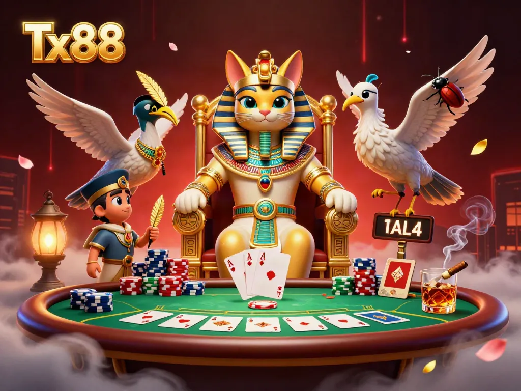 Experience thrilling gaming with Tx88 in a vibrant, detailed casino scene featuring rich elements and dynamic energy.