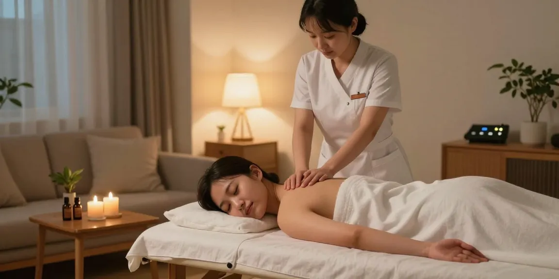 Experience a serene 구리출장마사지 at home with a professional therapist creating a calming atmosphere.