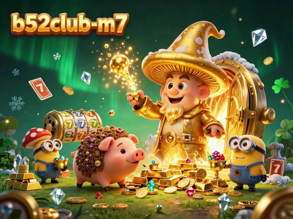 Experience the magic of b52club-m7 with golden treasures and engaging gaming elements in a dynamic scene.