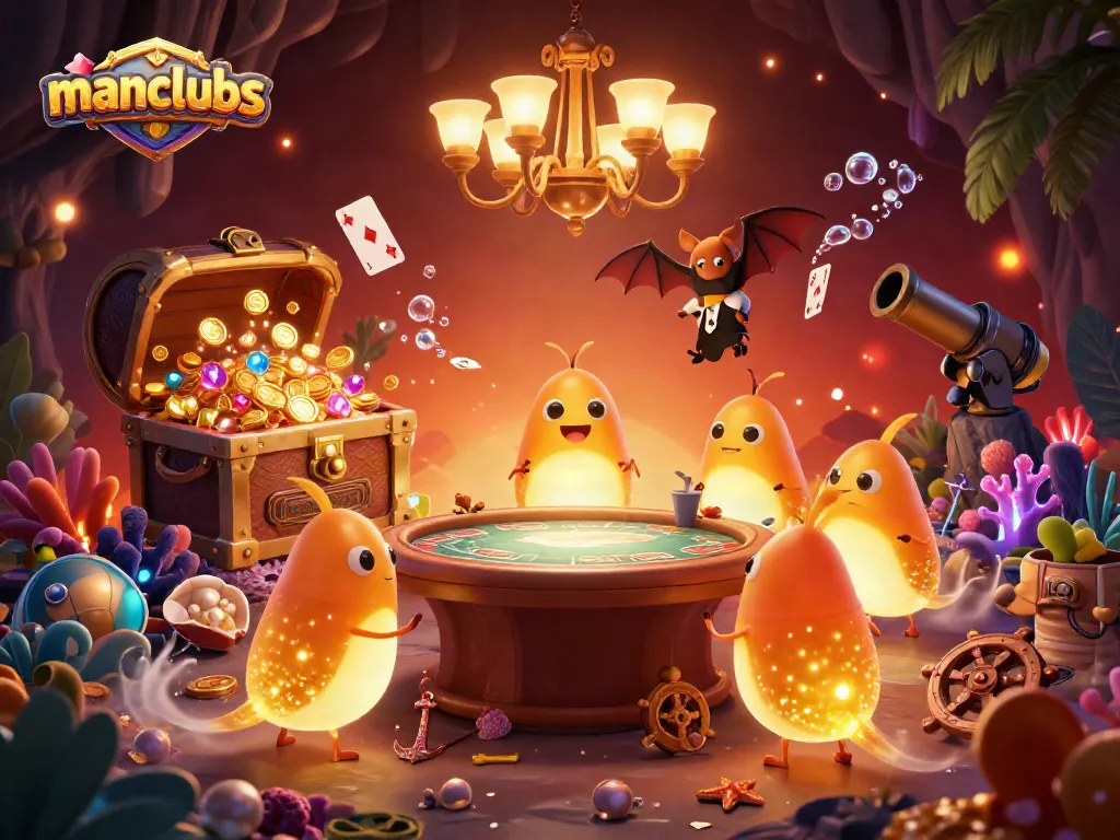 Experience exciting gaming at manclubs with a vibrant bioluminescent cave casino created by glowworms.