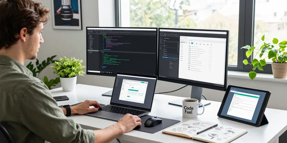 WPS Download on a developer's dual monitor setup in a modern office.