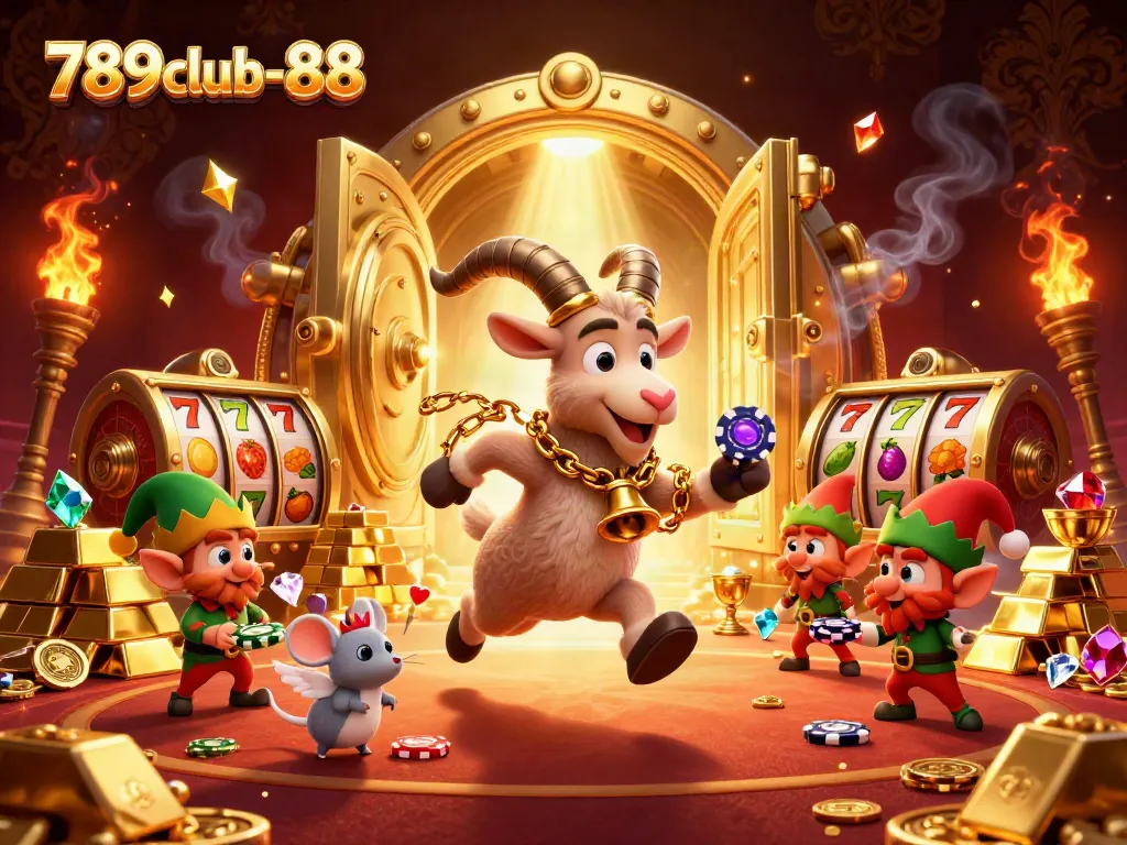 Experience the thrill of gambling at 789club-88 with festive characters in unique casino setting