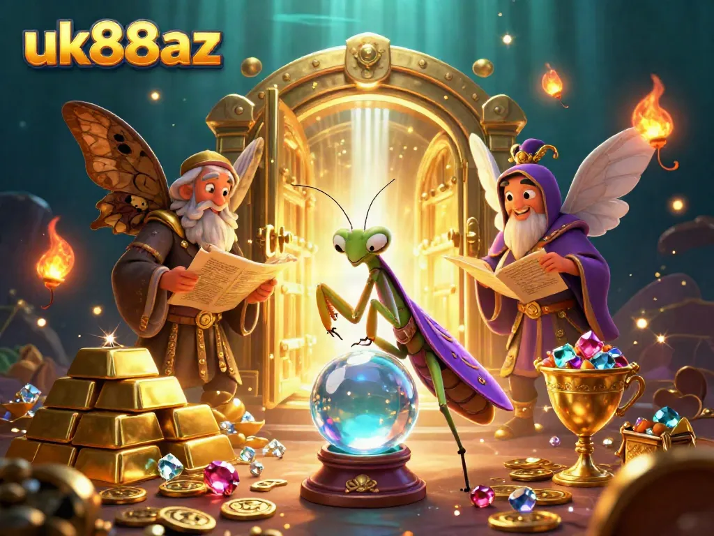Win big at uk88az with a gambling-inspired fantasy scene featuring lucky symbols and characters.