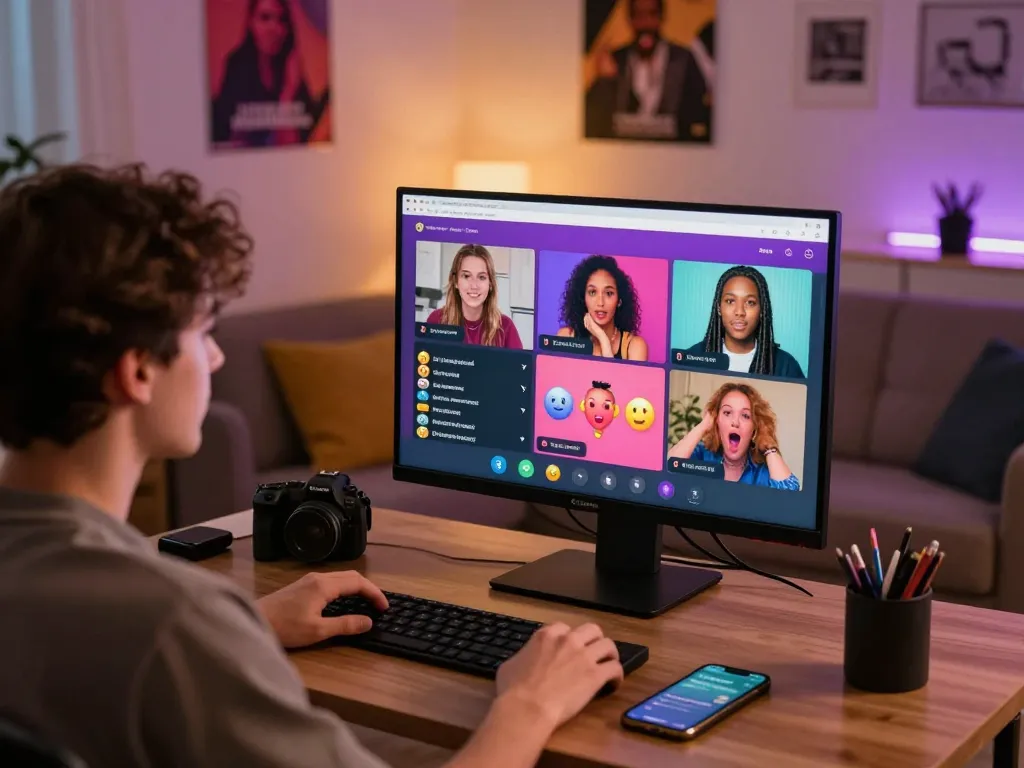 Engaging sex chat scene in an inviting online chat room with diverse individuals interacting.