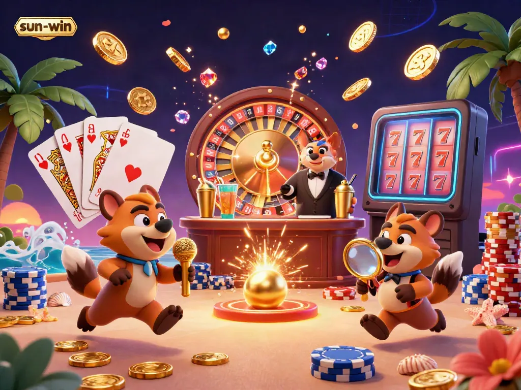 Experience the vibrant casino atmosphere at sun-win with 3D hyenas creating excitement during gaming.
