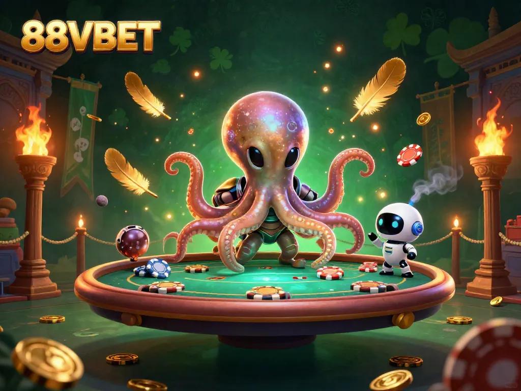 Experience thrilling poker action with 88VBET as a vibrant alien octopus operates an extraordinary poker table.