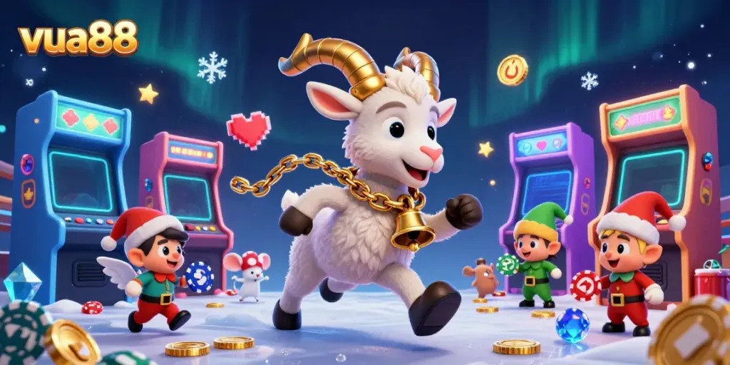 Engage in thrilling gaming adventures at vua88 with festive characters in a bustling casino scene.