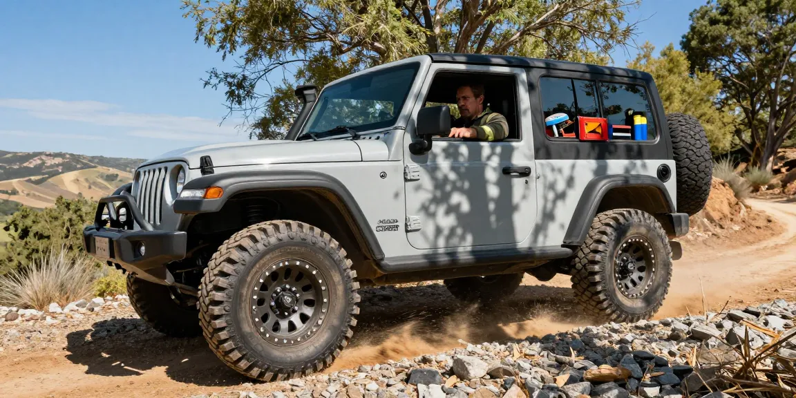 Off-road vehicle showcasing the Double Coin RR99 tires navigating rough terrain with a focus on adventure and durability.