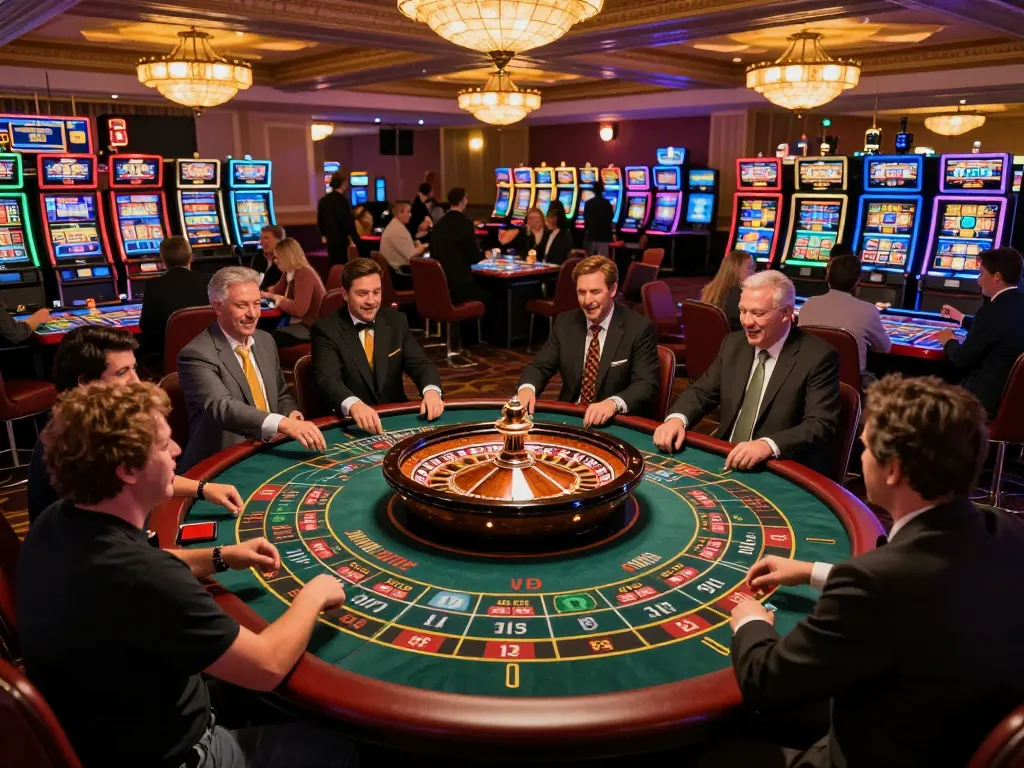 Fun88 enthusiasts placing bets at a lively roulette table in an upscale casino setting.