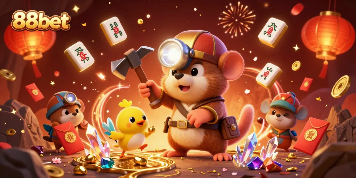 Engage with exciting games at 88bet, where a treasure hunter uncovers riches in an animated casino scene.