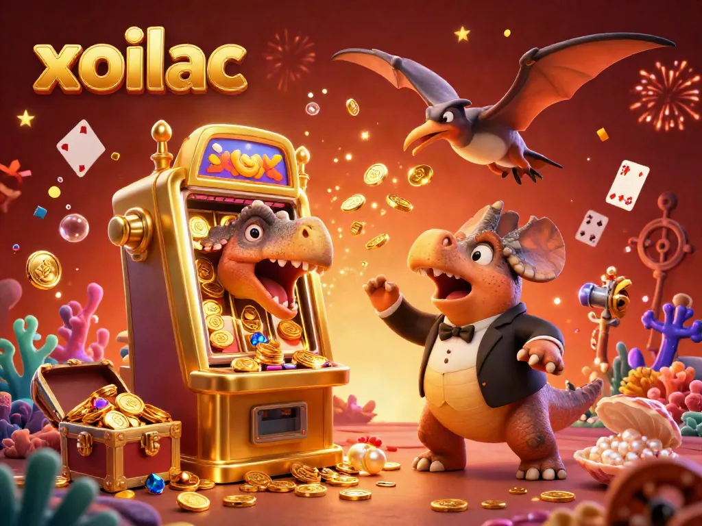 Watch the pachycephalosaurus hit the xoilac jackpot in this vibrant casino scene.
