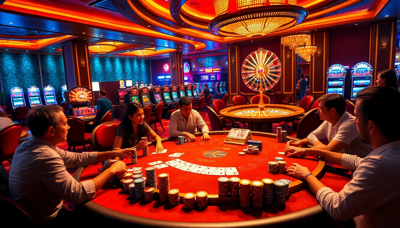 Game bài đổi thưởng scene showcasing a vibrant poker table and exciting casino atmosphere.