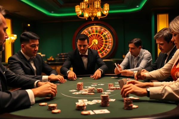 Experience the thrill of gambling at https://nhacaiuytinvl.com/ with an elegant poker game scene, luxurious chips, and cards.