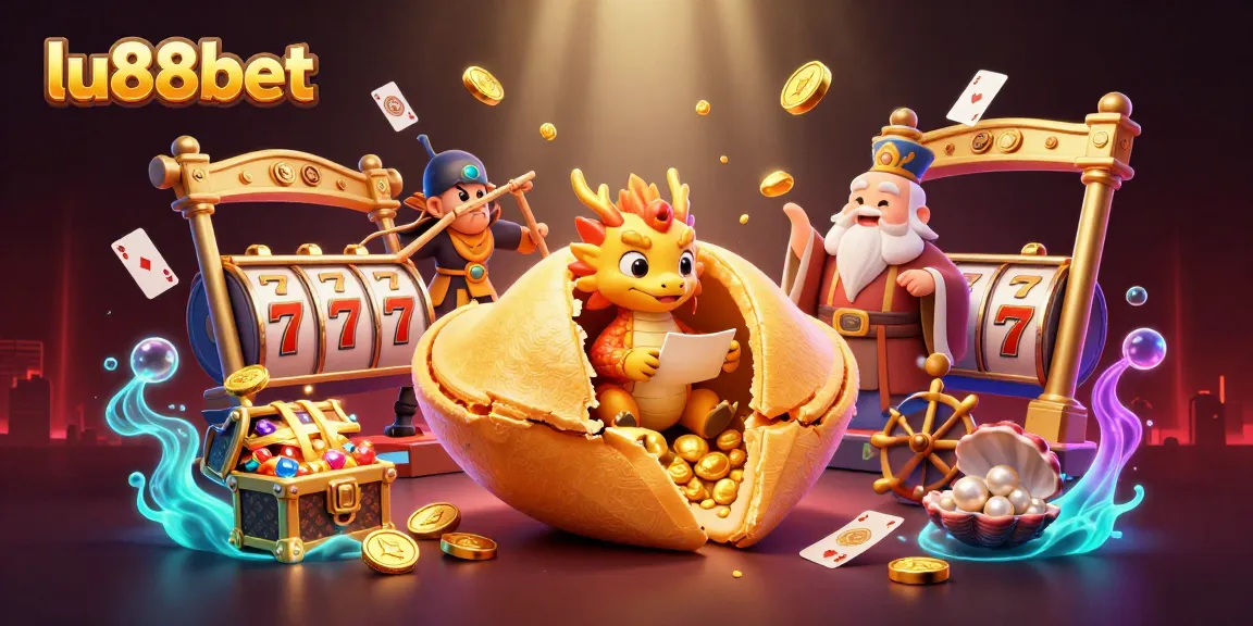 lu88bet showcases vibrant slot reels and a wise dragon guarding treasures as gamers spin for jackpots.